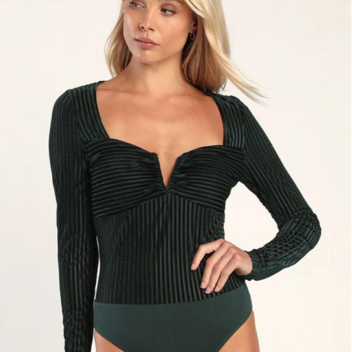 GENERICO - EXCLUSIVO DE LULUS Body De Manga Larga A Rayas De Terciopelo