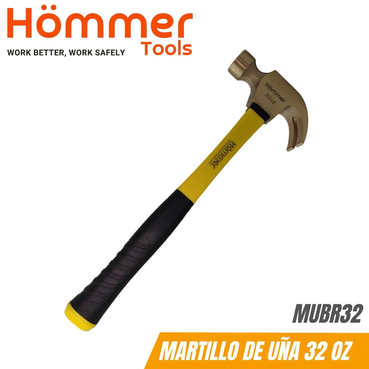 HOMMER - Martillo de Uña en Bronce, 2 Lb 32 (Oz), c/mango fibra de vidrio