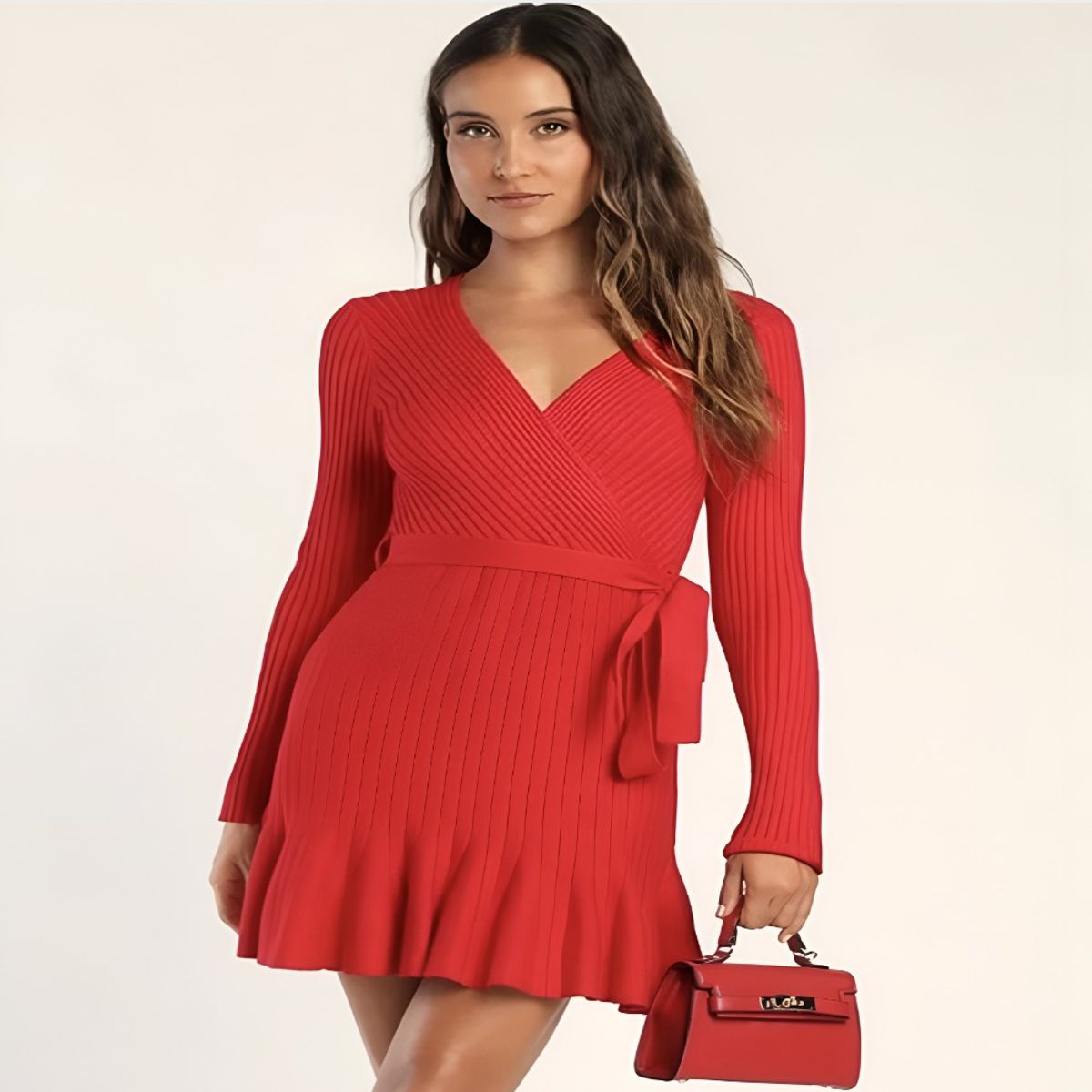 GENERICO - Warm Emotions Minivestido skater rojo tipo suéter - Lulus