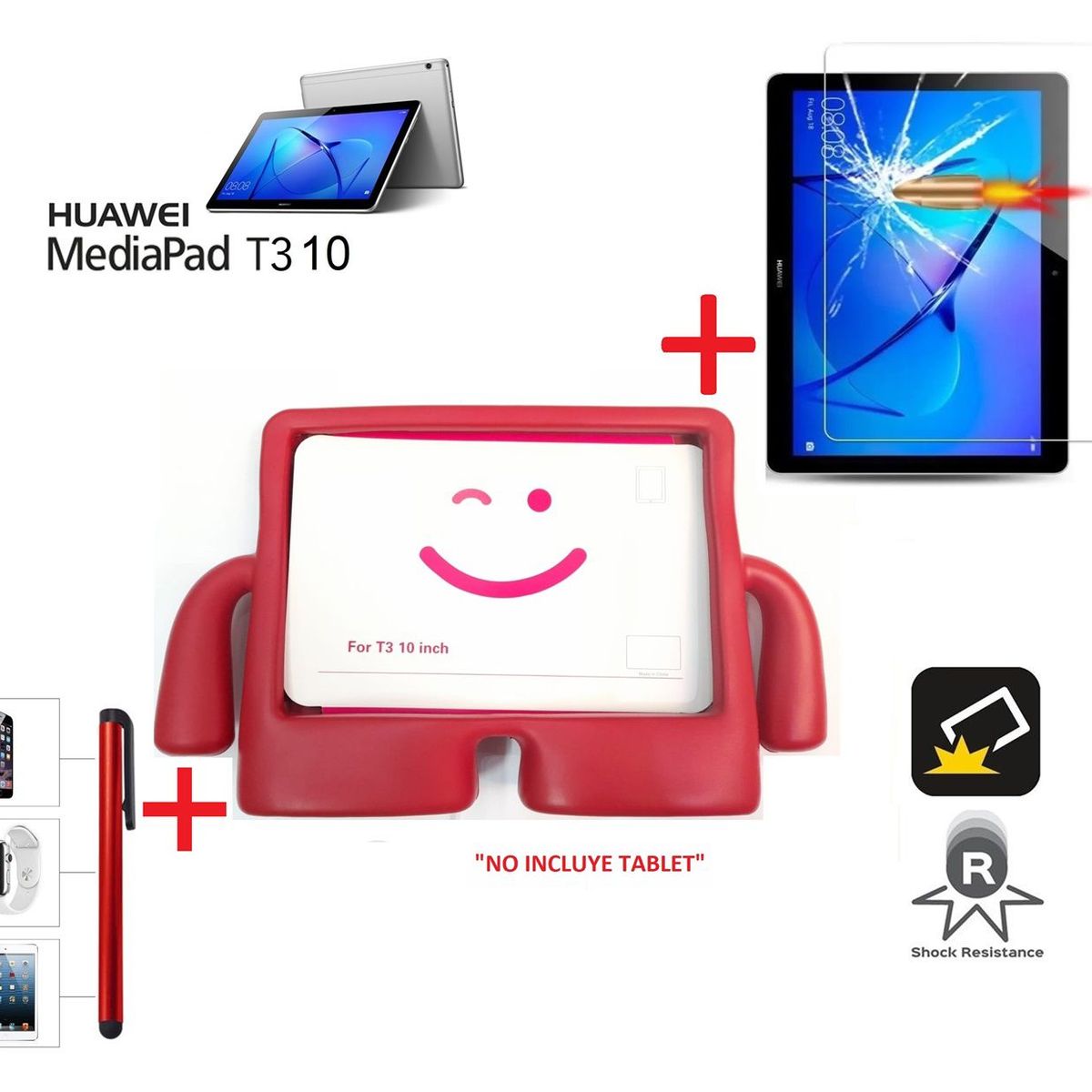GENERICO - Funda + Mica de Vidrio + Lapiz para Huawei MediaPad T3 10 Case Niños