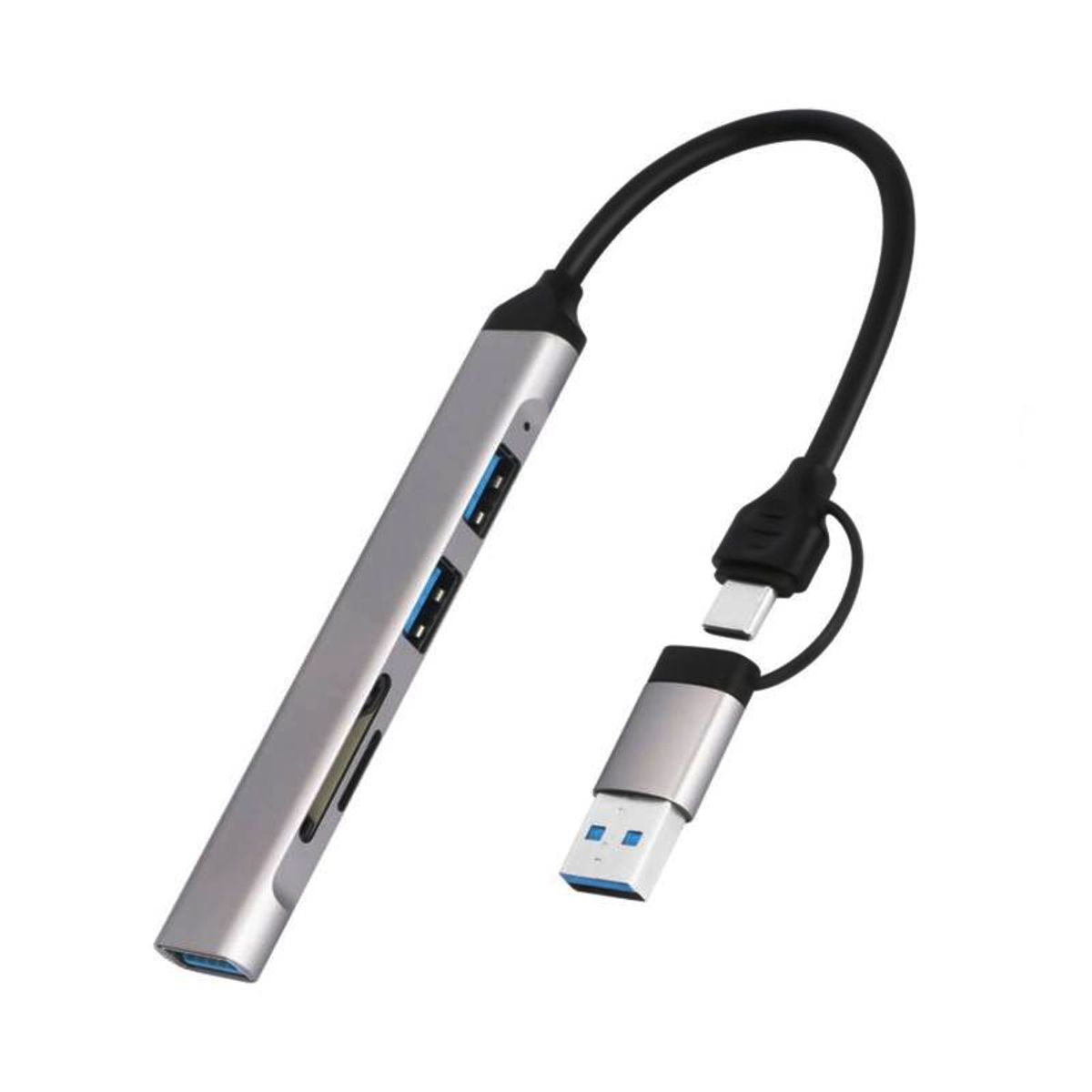 OEM - Hub Adaptador 5 en 1 Conector Dual Puertos USB con Lector de Memorias