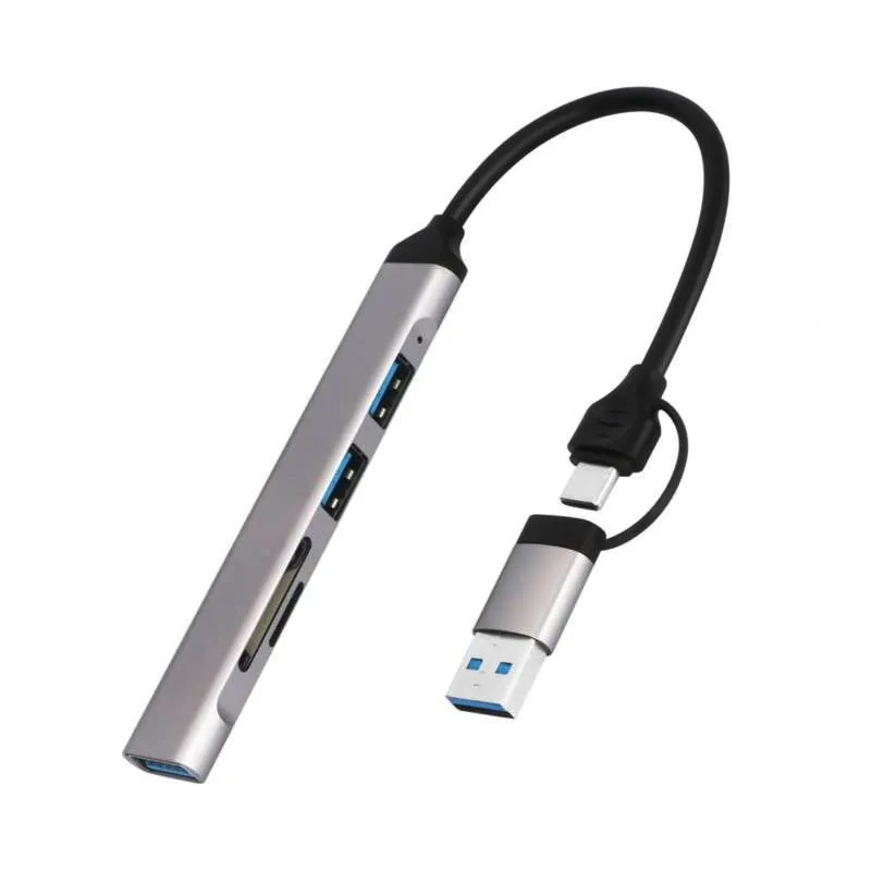 OEM - Hub Adaptador 5 en 1 Conector Dual Puertos USB con Lector de Memorias