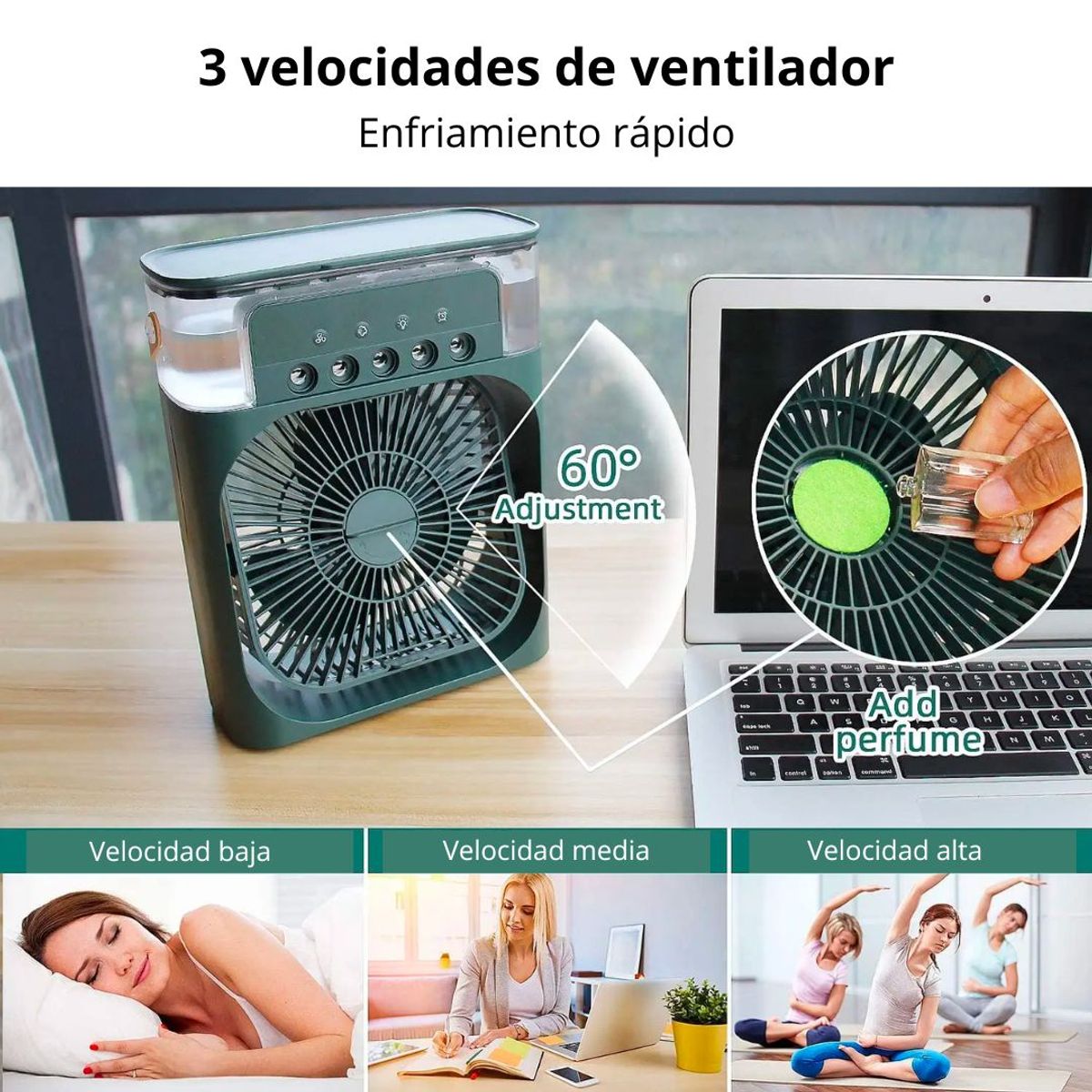 GENERICO - Enfriador de Aire 3 en 1 Ventilador Portatil Humidificador Verde