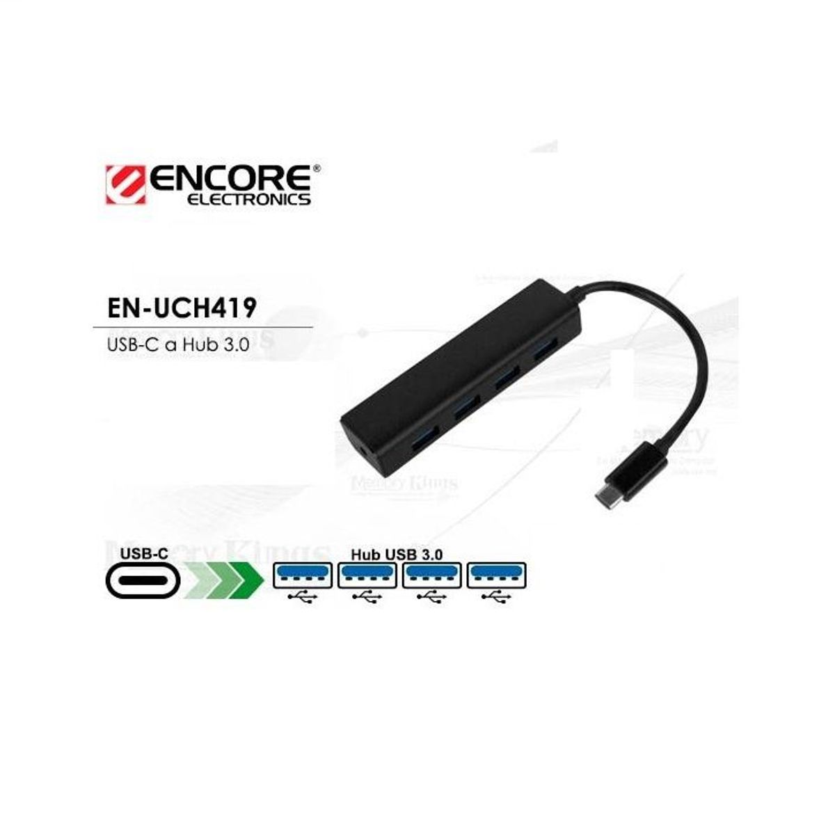 ENCORE ELECTRONICS - HUB USB TIPO-C con 4-PORT USB 3.0 BLACK