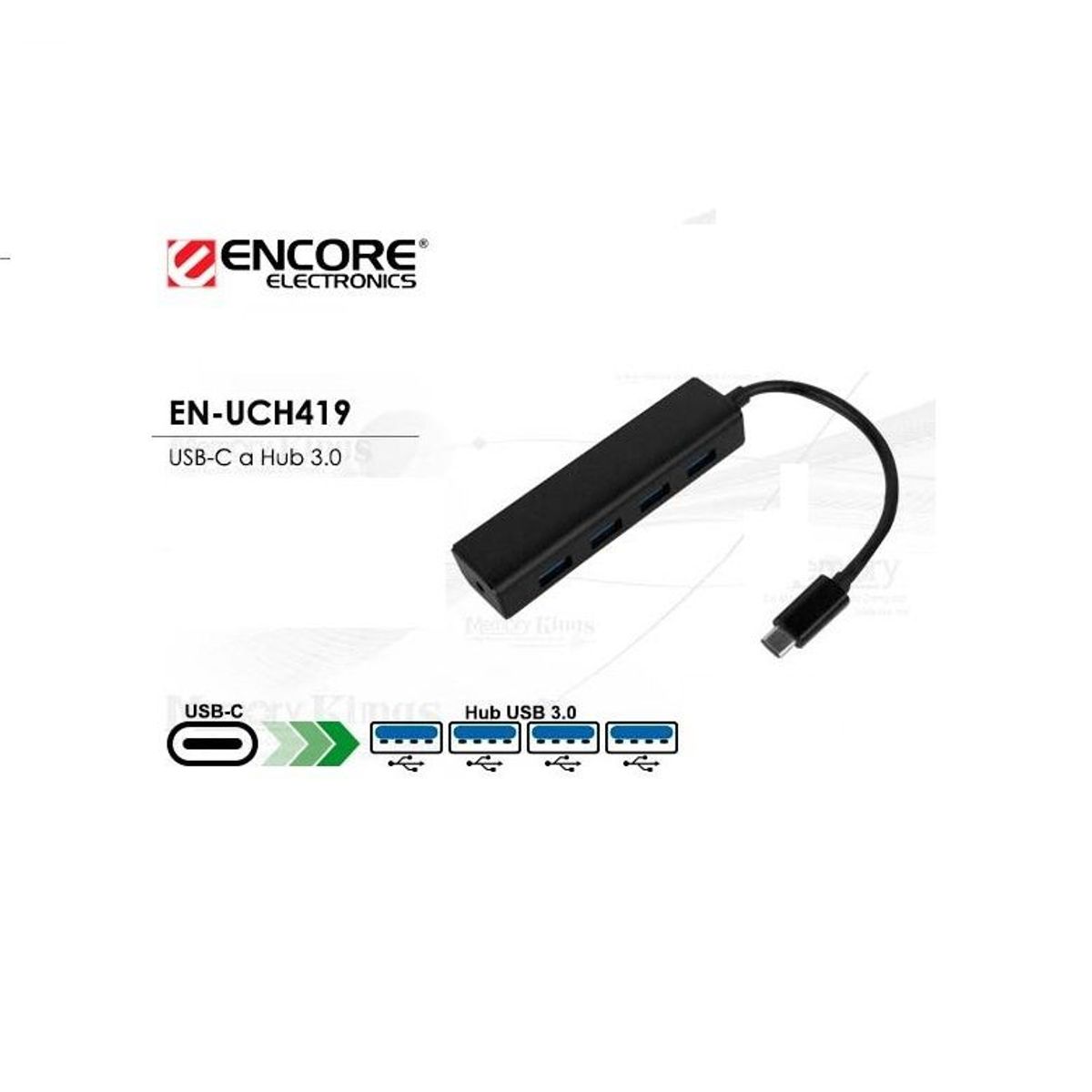ENCORE ELECTRONICS - HUB USB TIPO-C con 4-PORT USB 3.0 BLACK