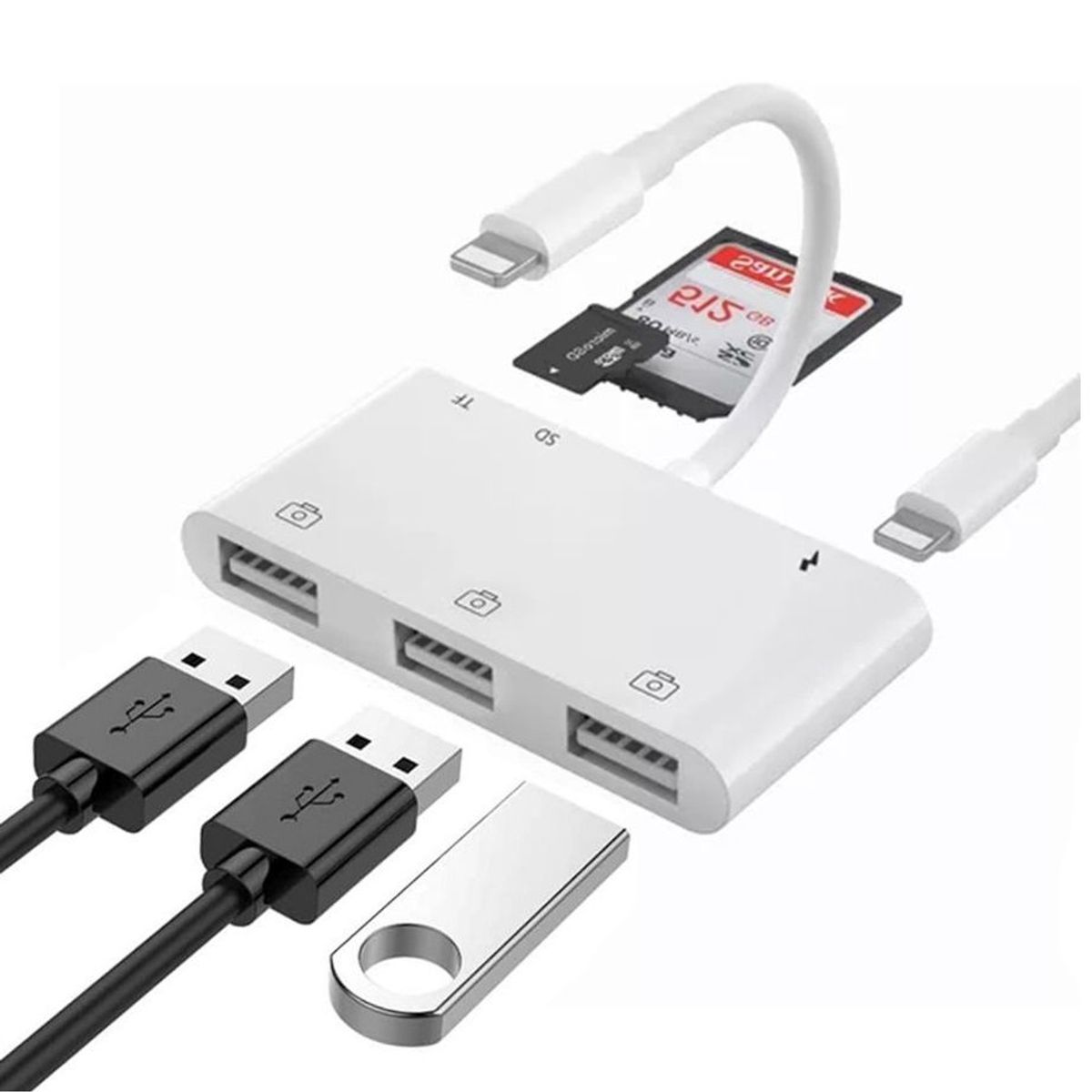 OEM - Adaptador Convertidor 6 en 1 Lightning a USB/ SD-TF/ PD Carga