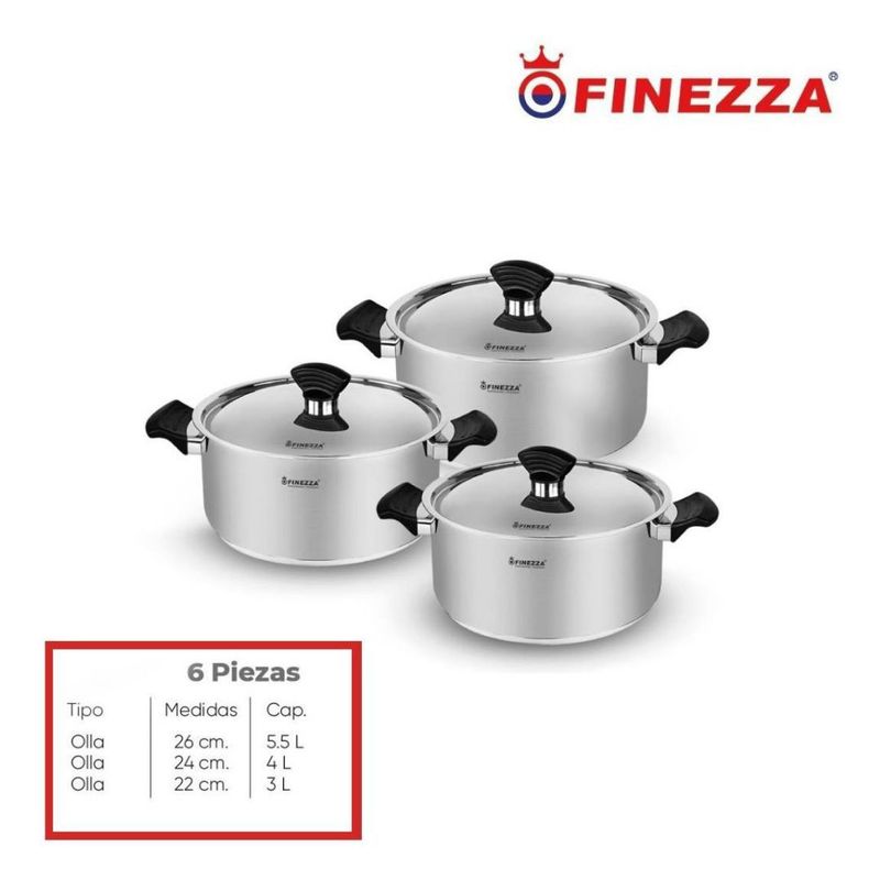 FINEZZA - SET DE OLLAS ACERO INOXIDABLE 6 Pzas FINEZZA