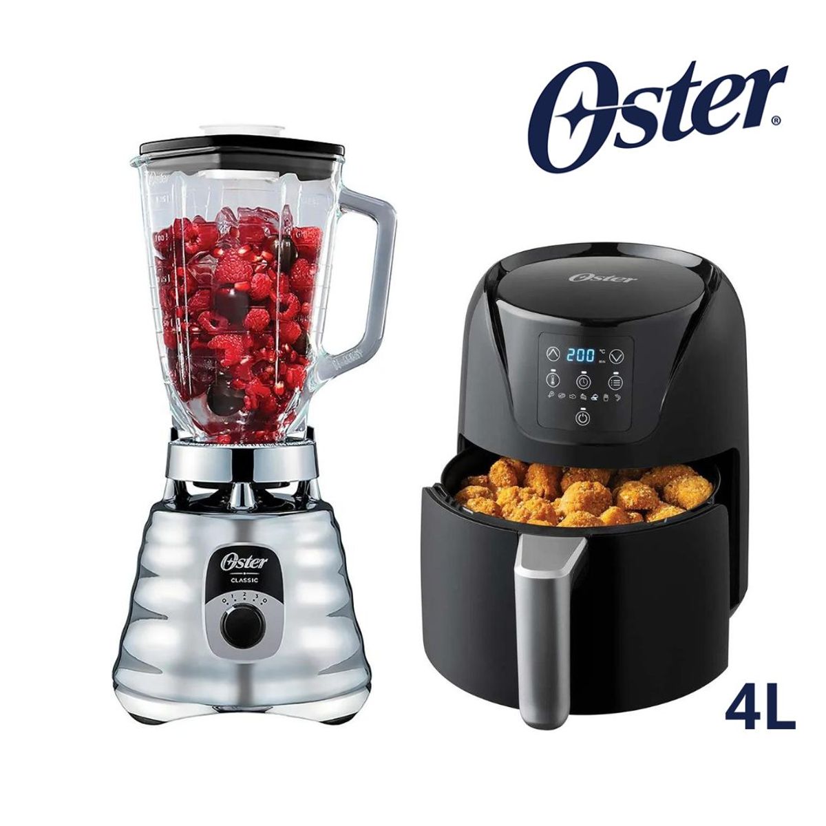 OSTER - Licuadora clásica Oster® cromada 700W  + Freidora de Aire Digital 4L
