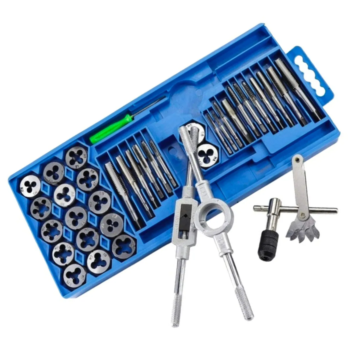 GENERICO - SET 40 PIEZAS DE TARRAJAS Y MACHUELOS M3-M12 CON LLAVES Y CALIBRADOR