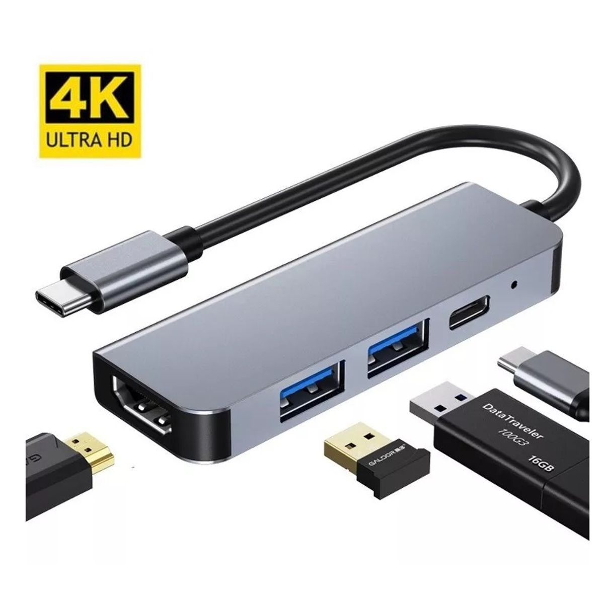 OEM - Hub Adaptador 4 en 1 Tipo C a HDMI 4K / USB/  PD 87W