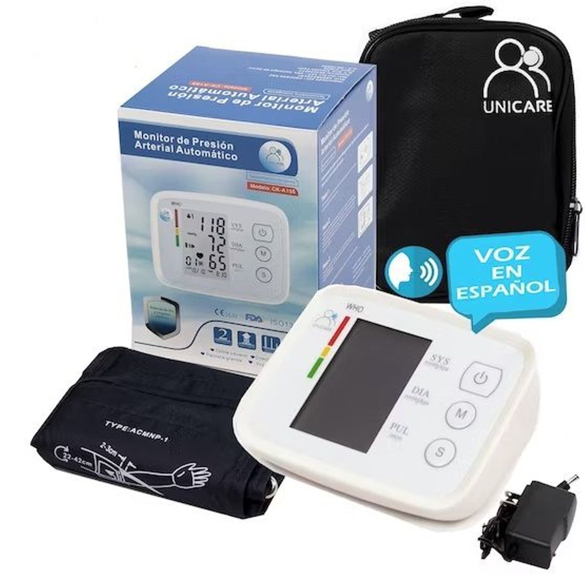 GENERICO - TENSIOMETRO UNICARE CON FUNCION DE VOZ Y ADAPTADOR DE CORRIENTE