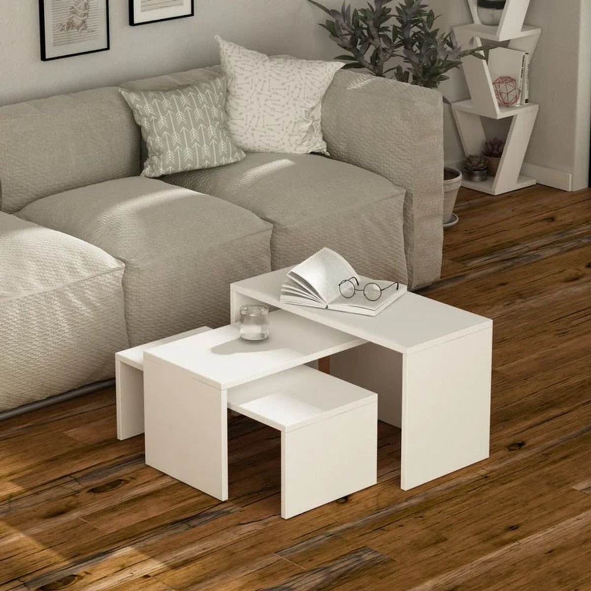 TU MESITA - Mesa de Centro set x3 Multiusos Trinity color Blanco TU MESITA