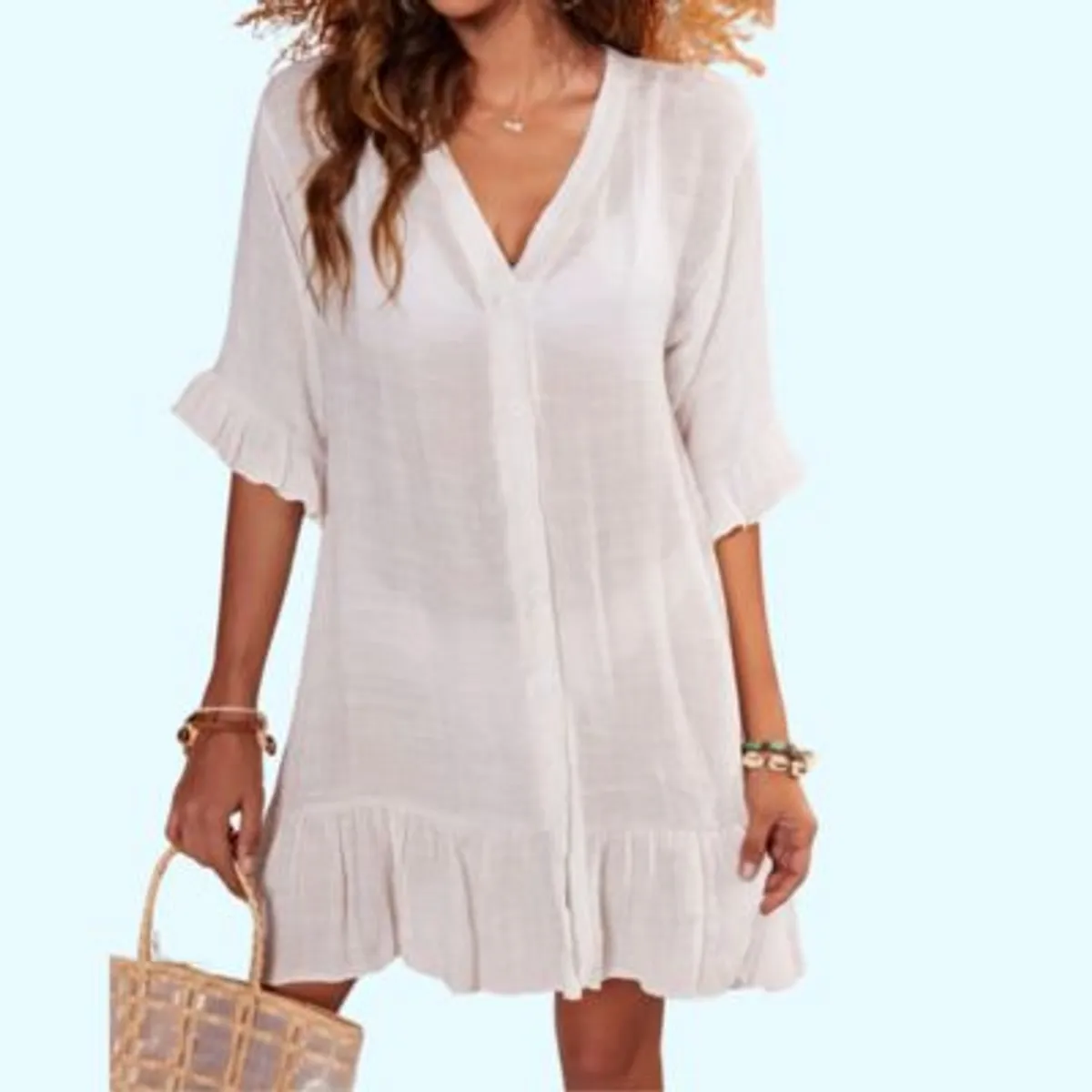 KAST PE - Salida de Playa Mujer Blusa bluson Modelo Melita - Blanco