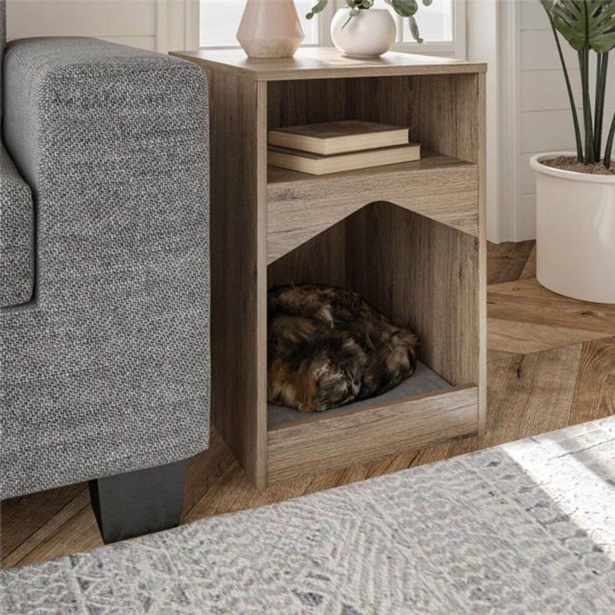 TU MESITA - Mesa Auxiliar con Cama para Mascota Bler Marrón 61cm TU MESITA