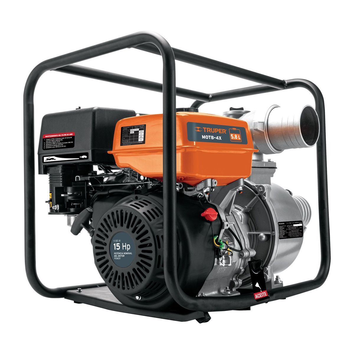 TRUPER - Motobomba autocebante 15 HP a gasolina 4" x 4" 4 tiempos Truper