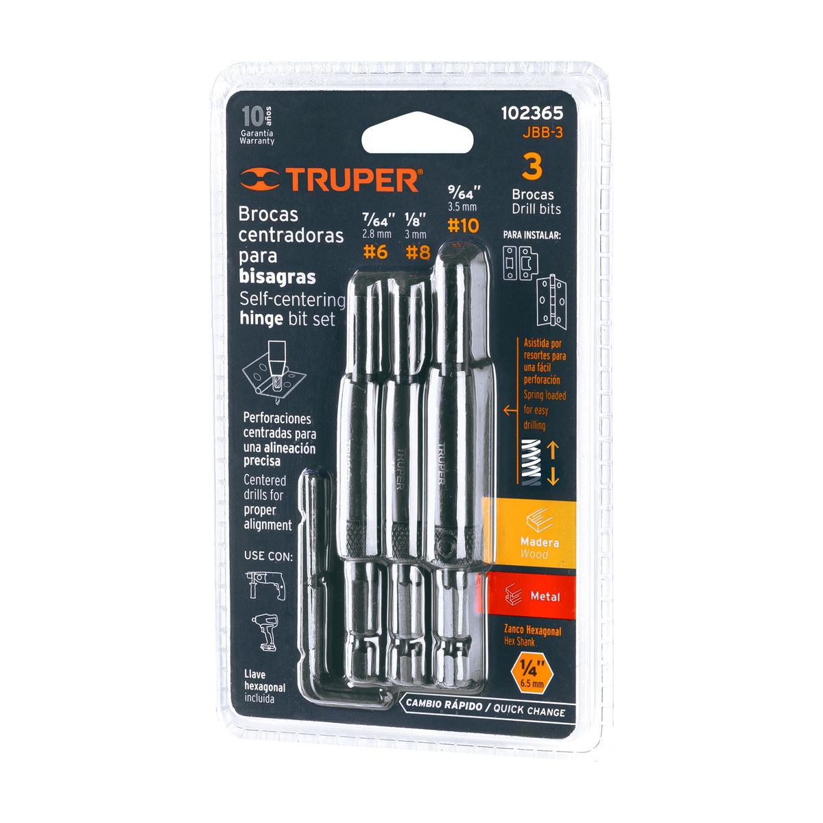 TRUPER - Juego de 3 brocas para bisagra truper