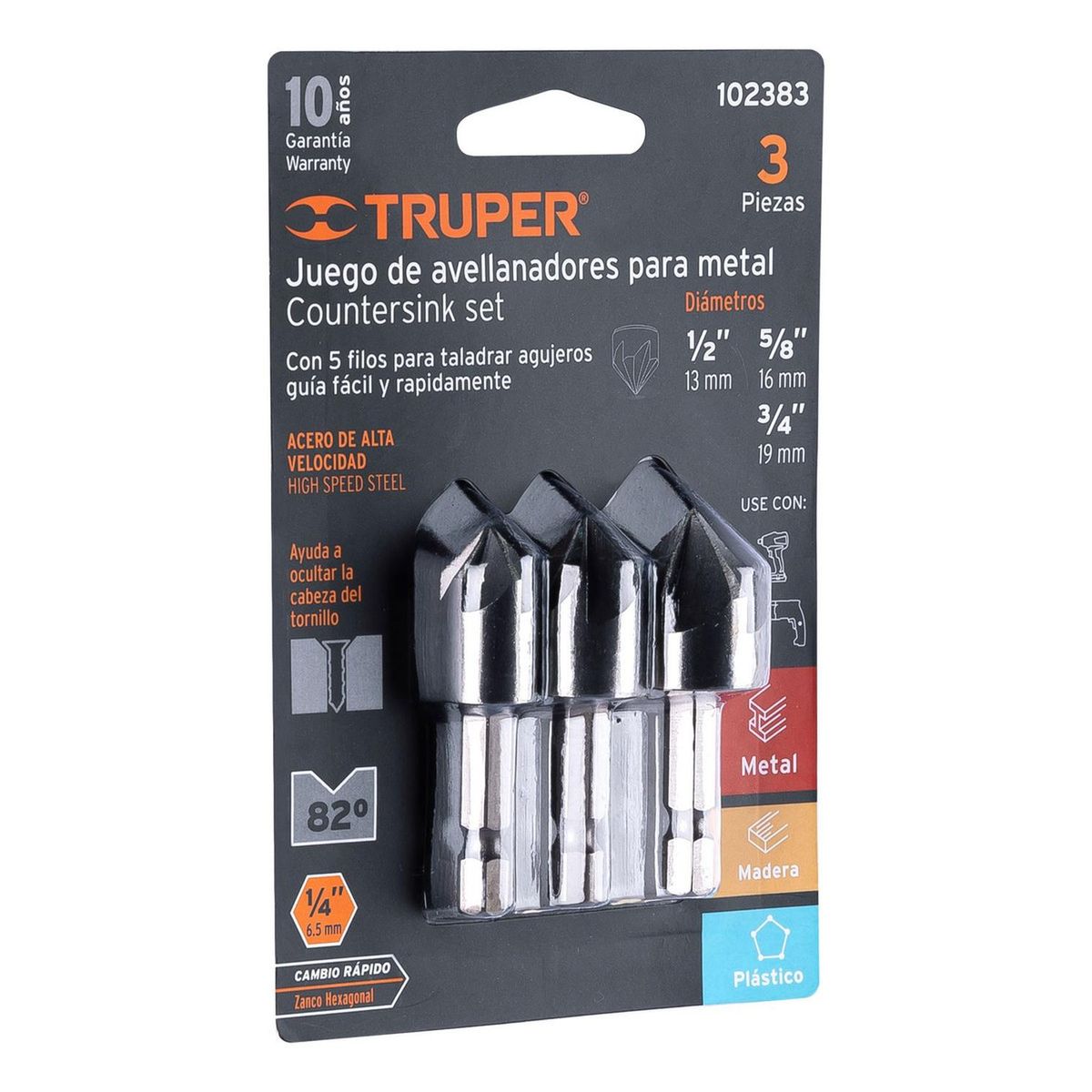 TRUPER - Juego de 3 avellanadores para metal truper