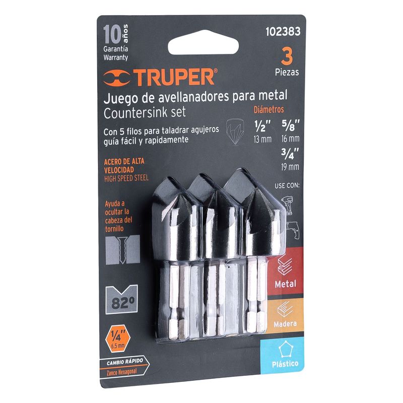 TRUPER - Juego de 3 avellanadores para metal truper