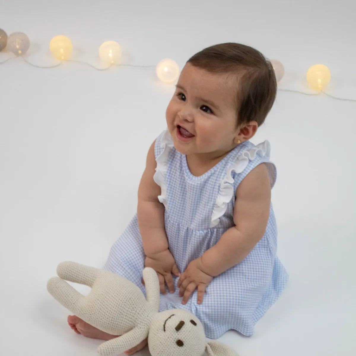 WAWA PIMA - VESTIDO MINI CUADRICELESTE PARA BEBE NIÑA 100% ALGODON PIMA