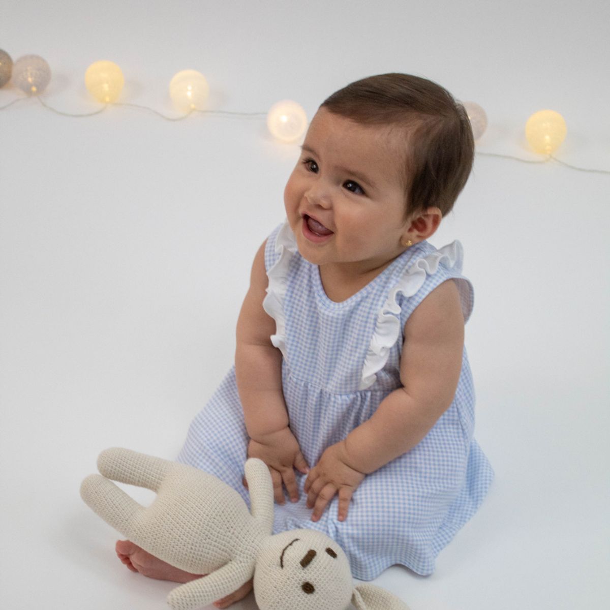 WAWA PIMA - VESTIDO CUADRICELESTE PARA BEBÉ 100%  ALGODÓN PIMA