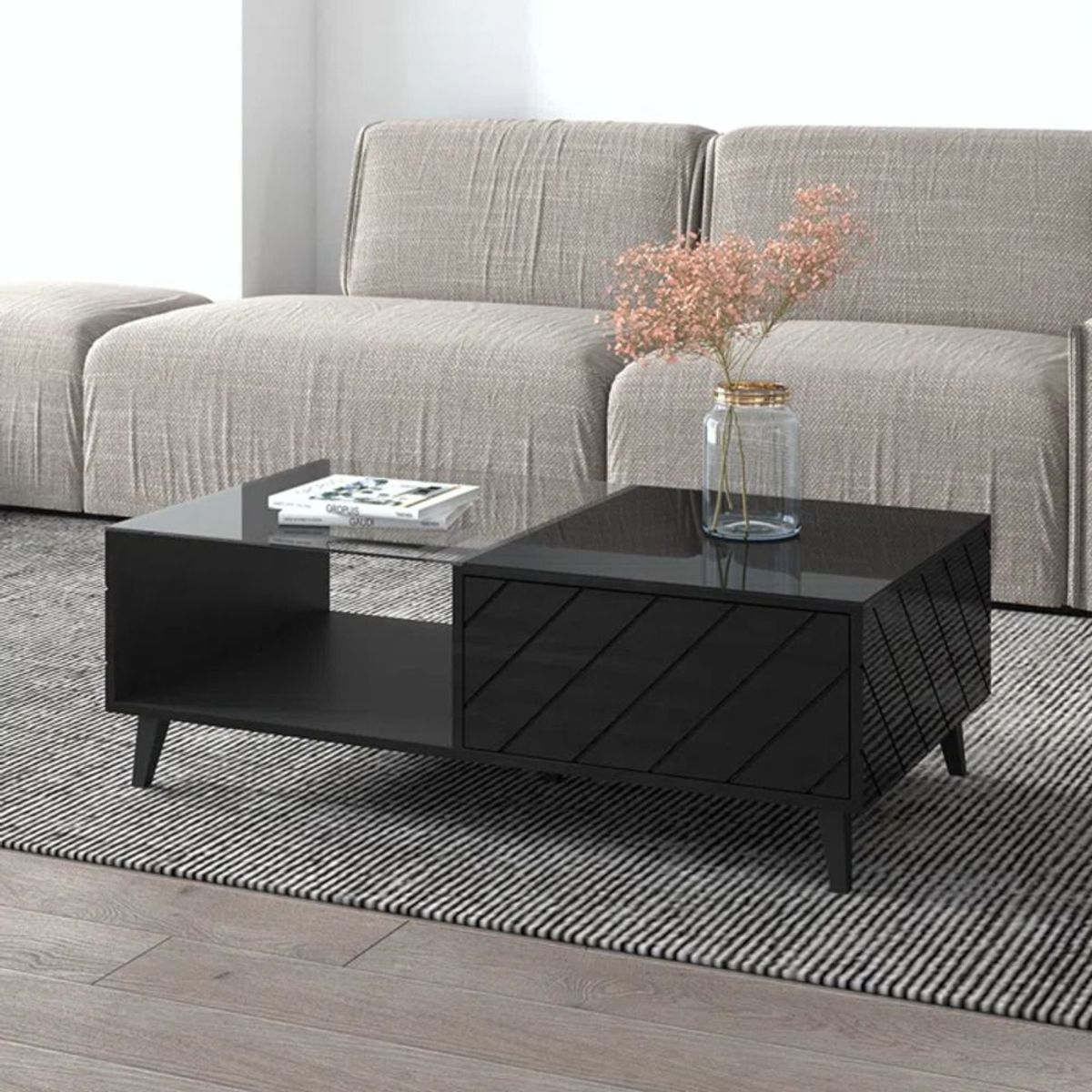 TU MESITA - Mesa de Centro Moderna 1 cajón Dafne color Negro TU MESITA
