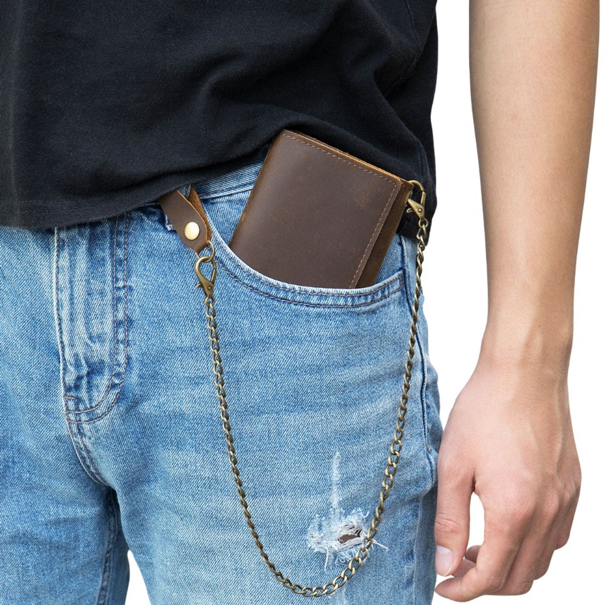 GENERICO - Billetera J-kavis de Cuero Vacuno de 3 cuerpos 7338 Con Cadena