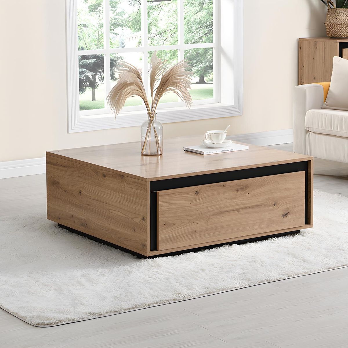 TU MESITA - Mesa de Centro Moderna 2 cajones Tefy color Macadamia TU MESITA