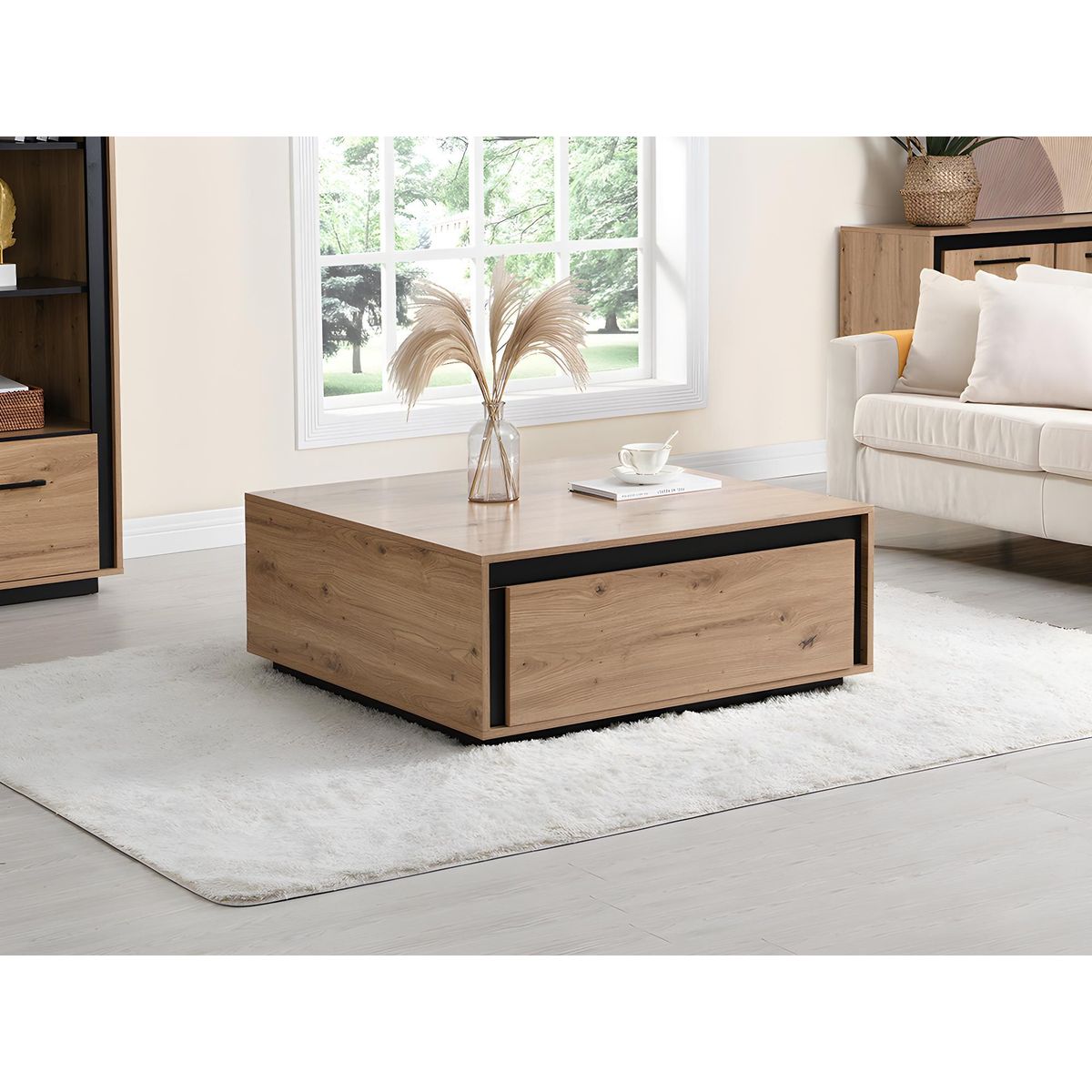 TU MESITA - Mesa de Centro Moderna 2 cajones Tefy color Macadamia TU MESITA