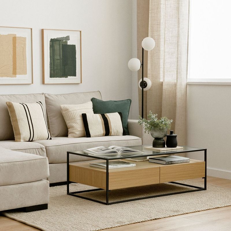 TU MESITA - Mesa de Centro industrial 2 cajones Manila color Duna TU MESITA