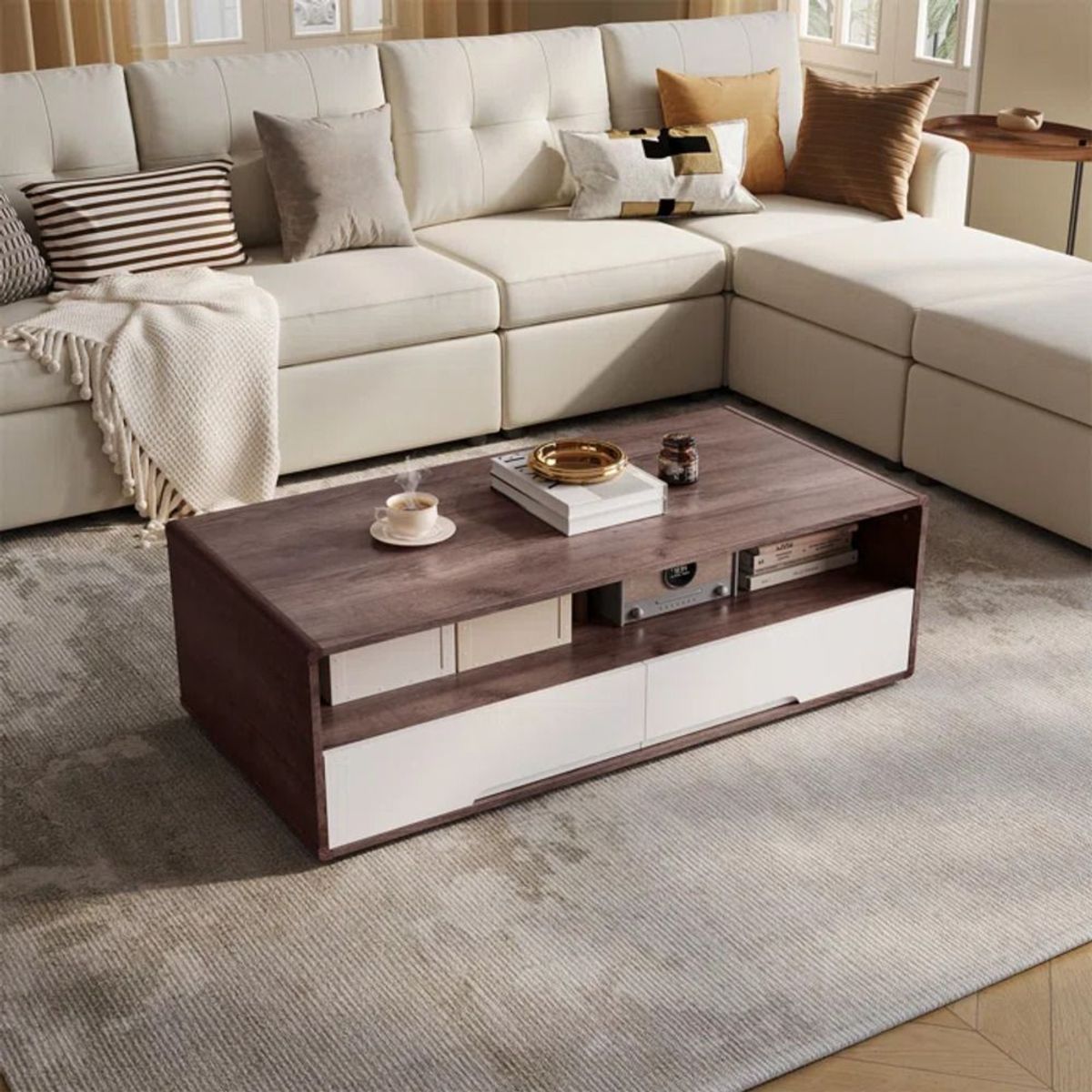 TU MESITA - Mesa de Centro 4 cajones Madeleine color Marrón/Blanco TU MESITA