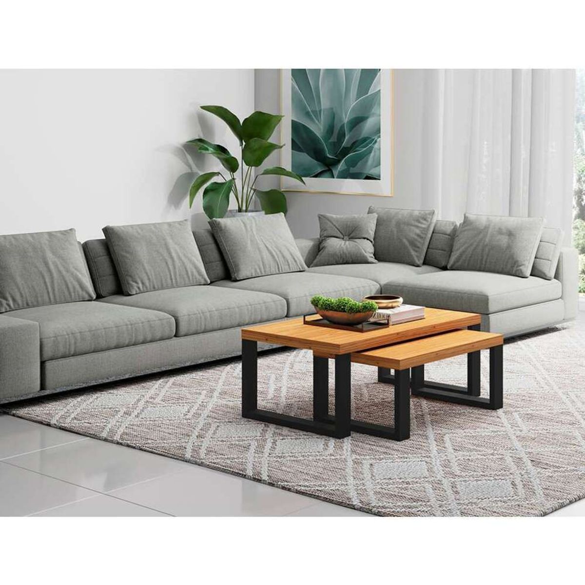 TU MESITA - Mesa de Centro funcionales set x2 Artur color Duna/Negro TU MESITA