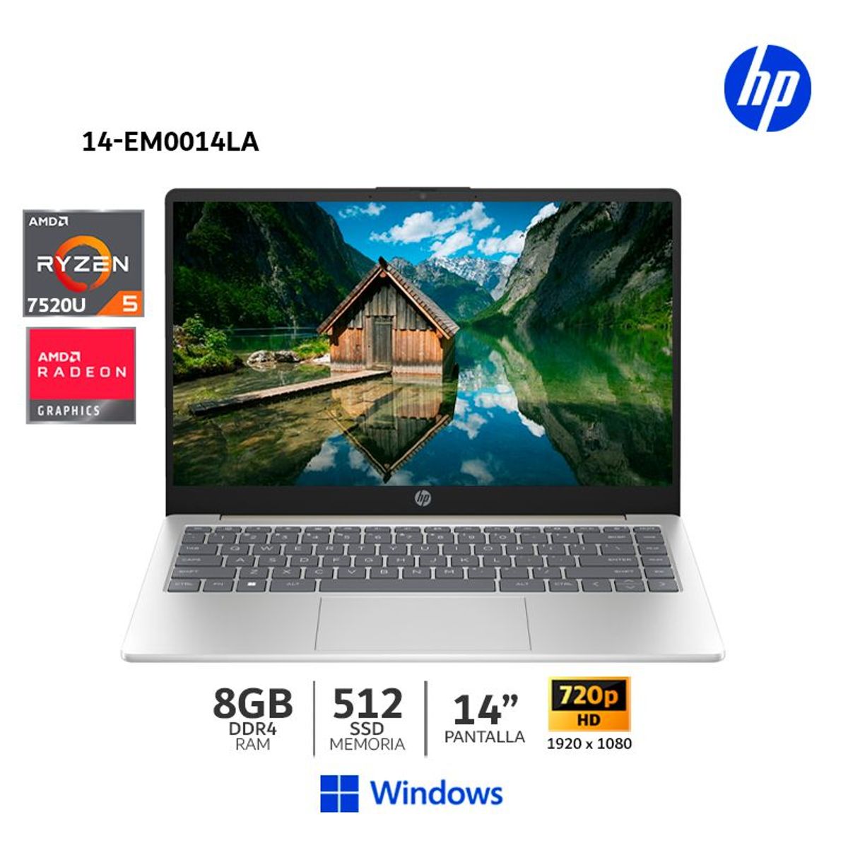 HP - Laptop Hp 14-EM0014LA Ryzen 5 7520U/ 8GB Ram/ 512 GB SSD / 14” FHD / Wind / 802M2LA