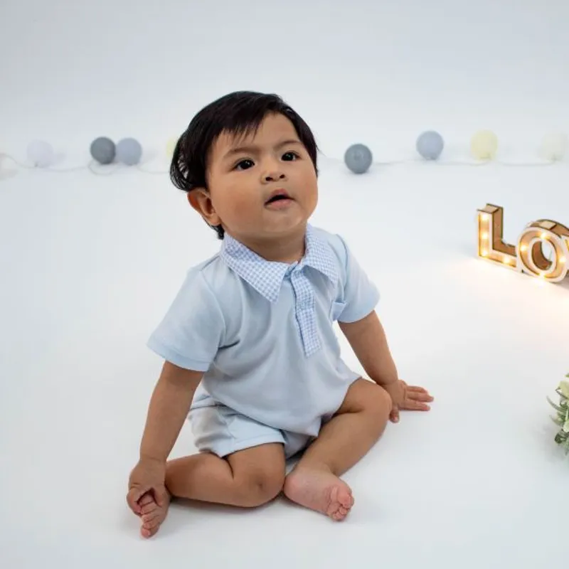 WAWA PIMA - ENTERIZO SHORT CAMISERO PARA BEBÉ 100%  ALGODÓN PIMA