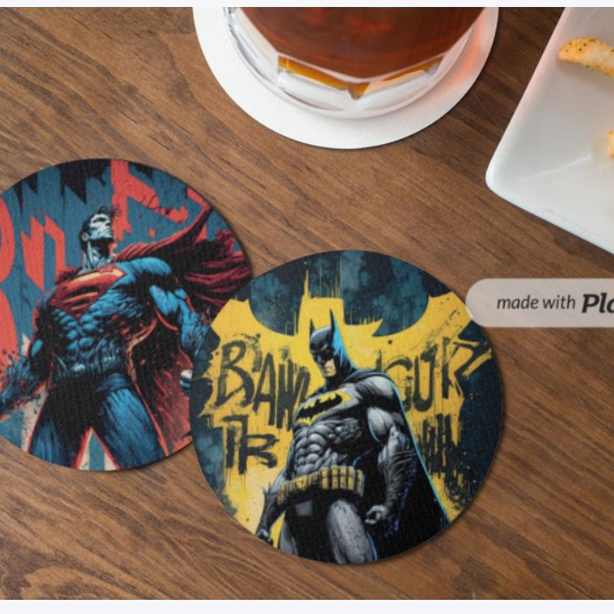 GENERICO - Pack x 4 Posavasos Mdf con base de corcho Batman Vs Superman