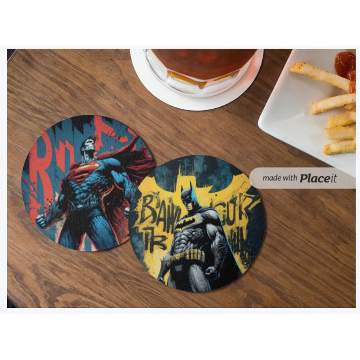 GENERICO - Pack x 4 Posavasos Mdf con base de corcho Batman Vs Superman