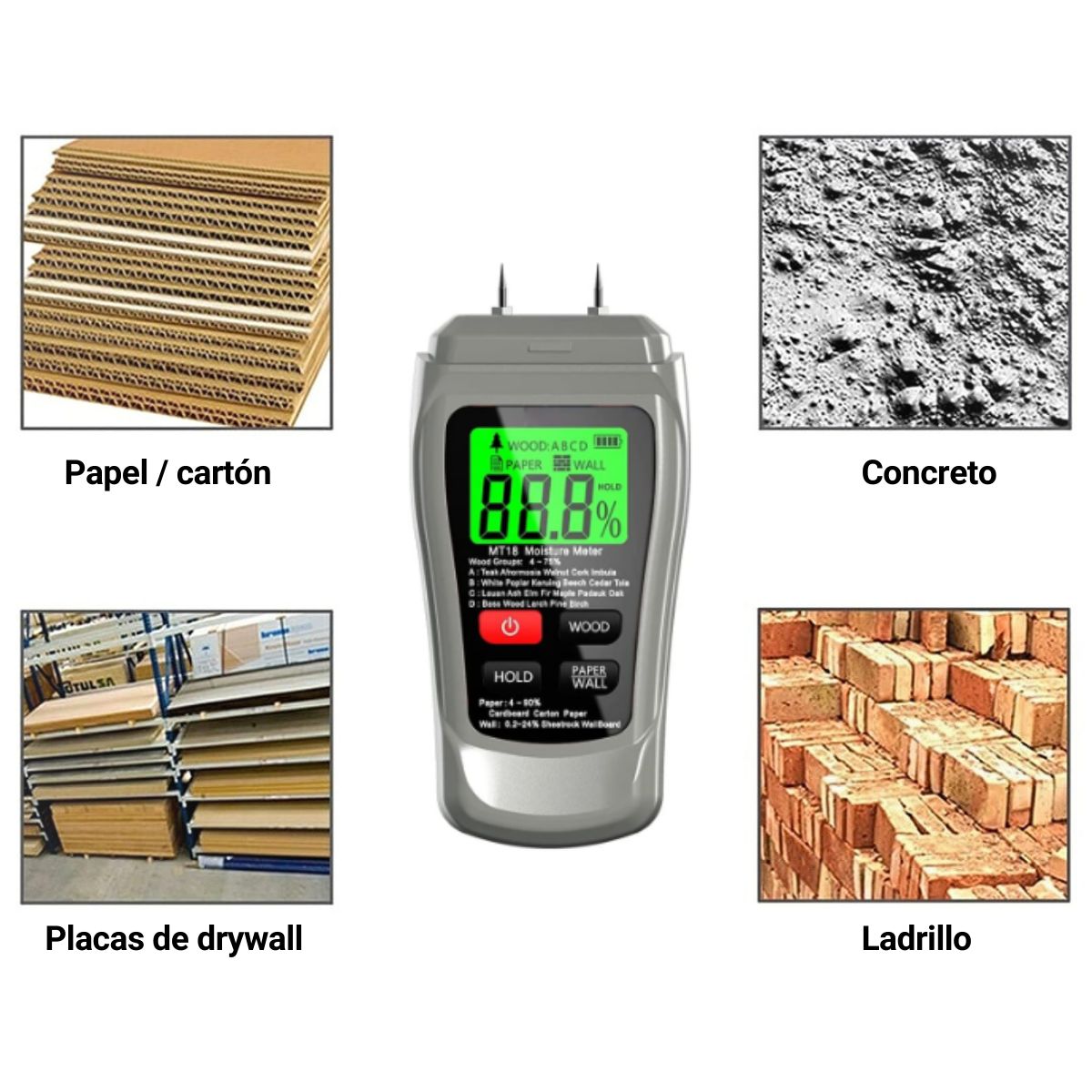 GENERICO - Higrómetro Medidor de Humedad Digital para Madera Concreto Drywall