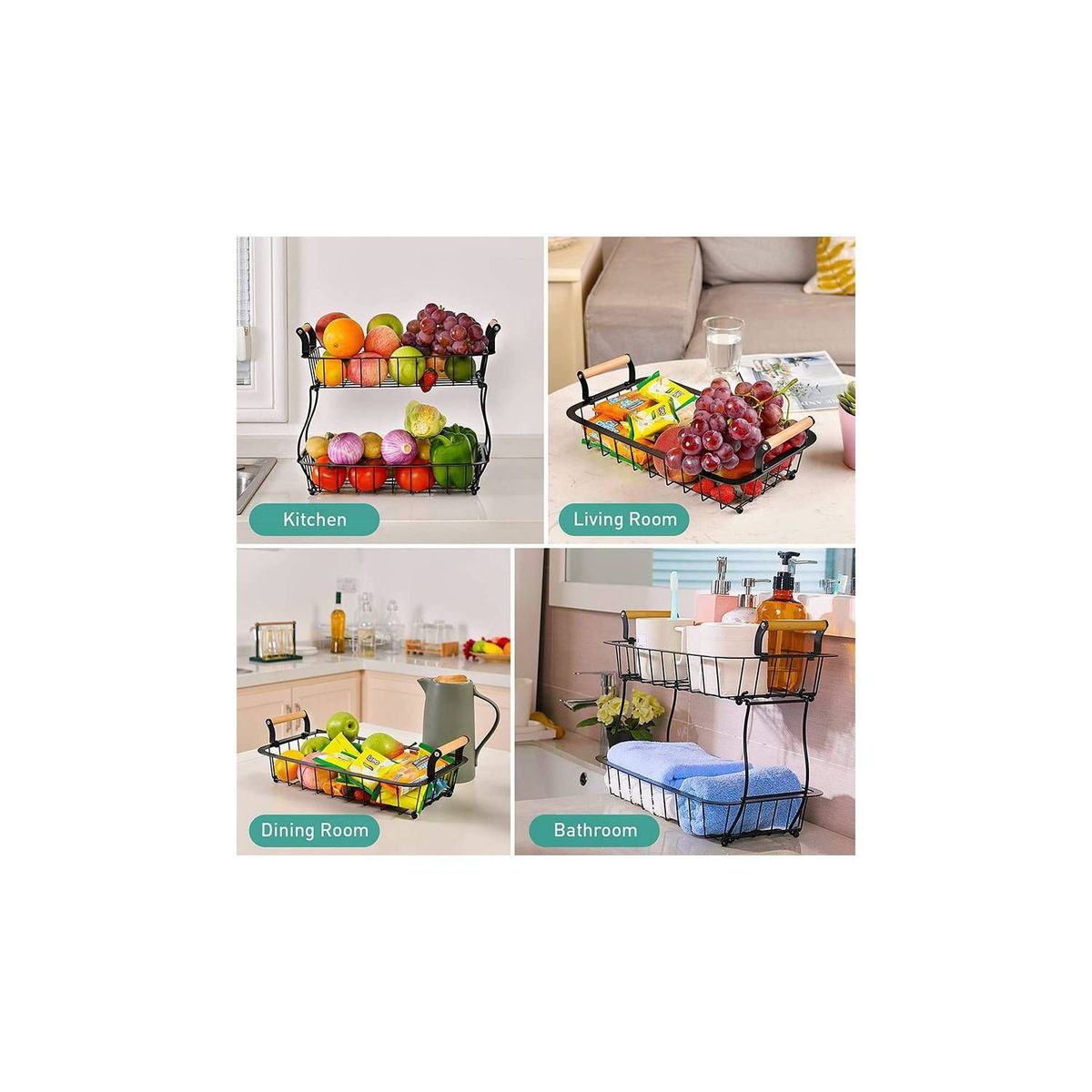 GENERICO - Frutero, cesta de pan, centro de mesa de 2 niveles para decoración