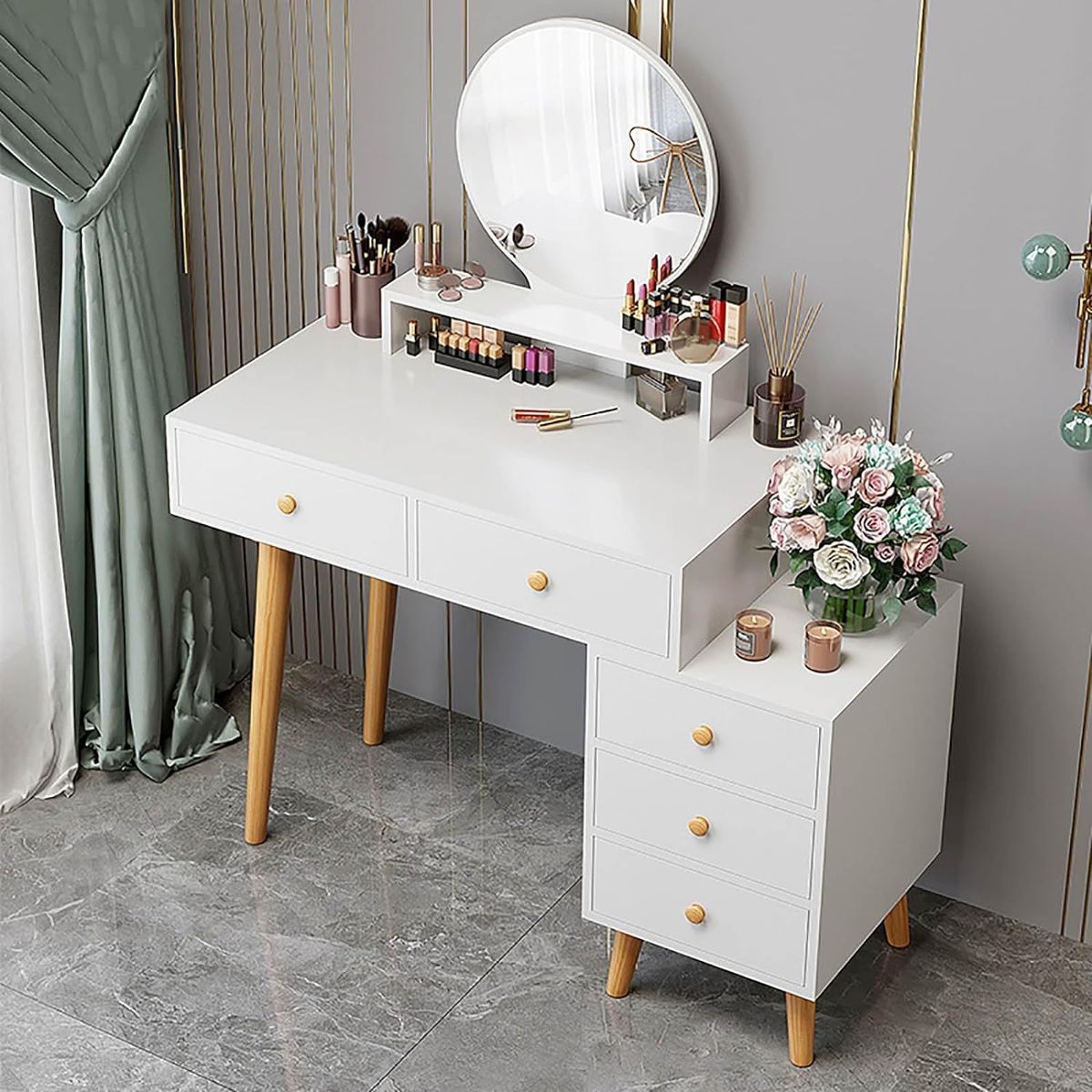 TU MESITA - Tocador Moderno Extensible con espejo luces Morelia color Blanco TU MESITA