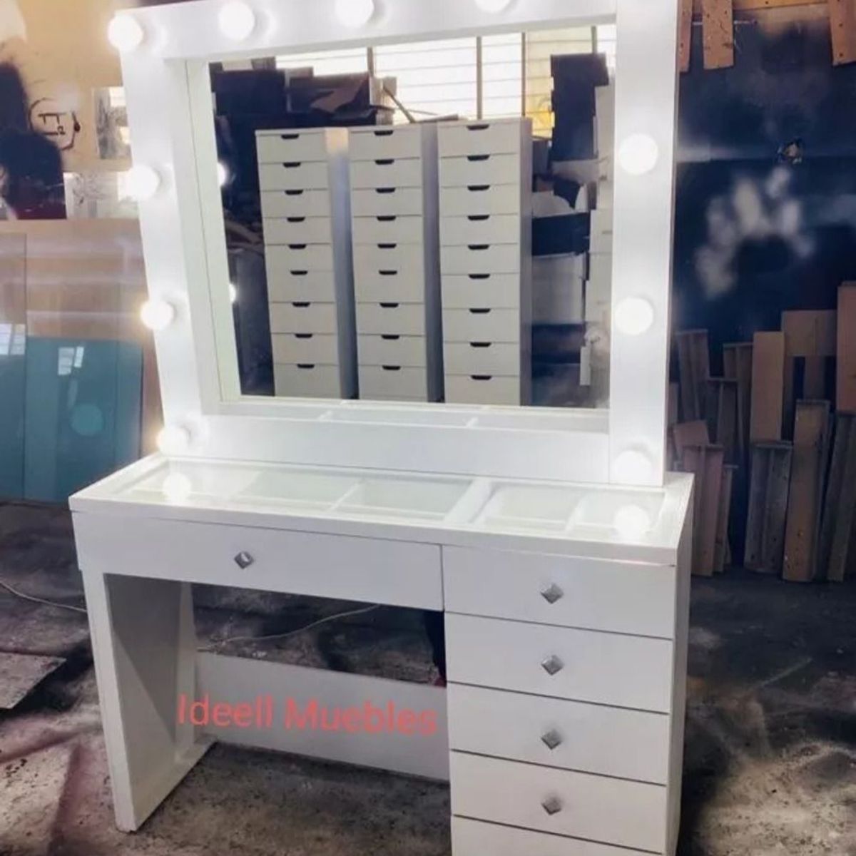 TU MESITA - Tocador Moderno con Luces Evans color Blanco TU MESITA con espejo