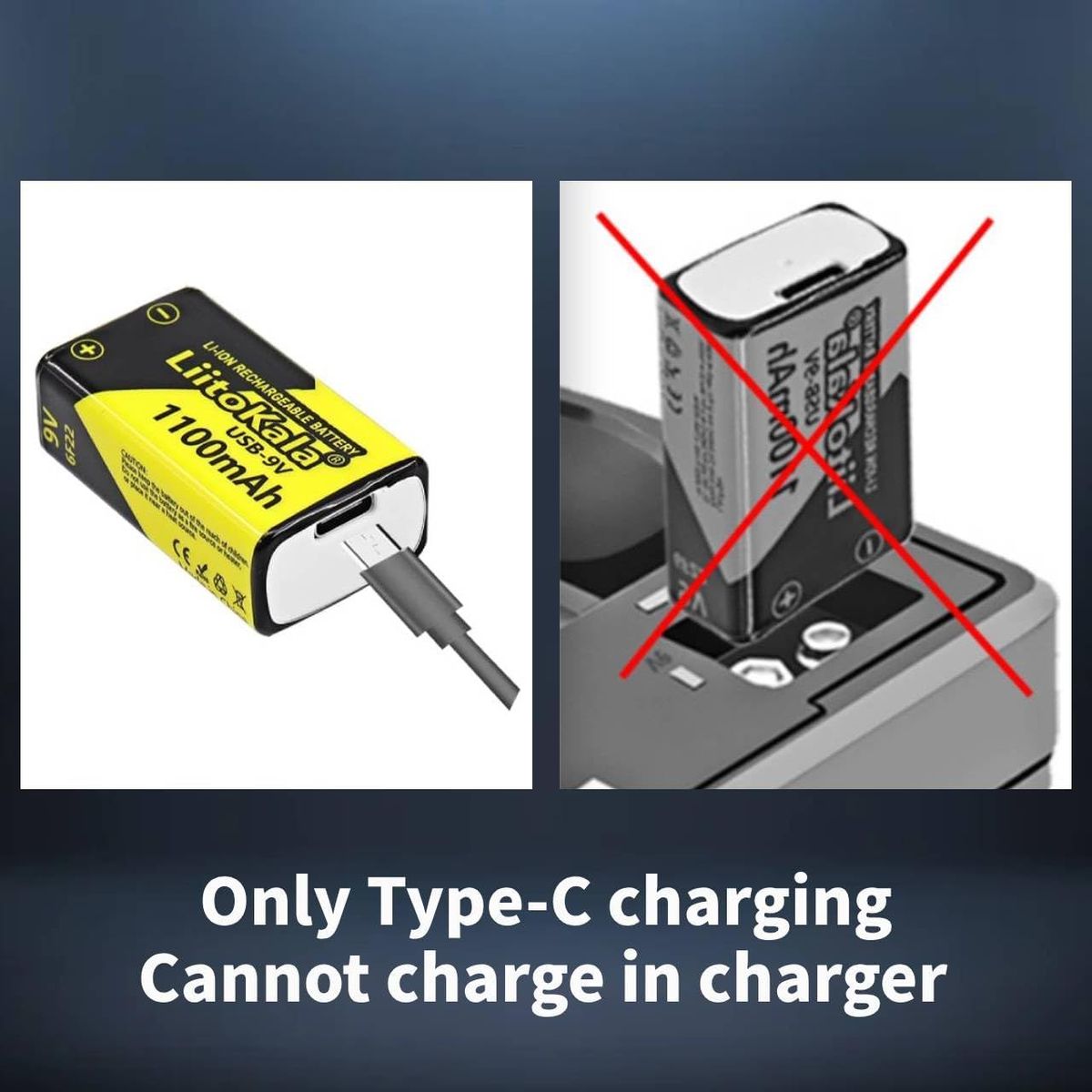 OEM - Bateria 9V Recargable Pila Usb Litio 1100mAh x 01 Unidad