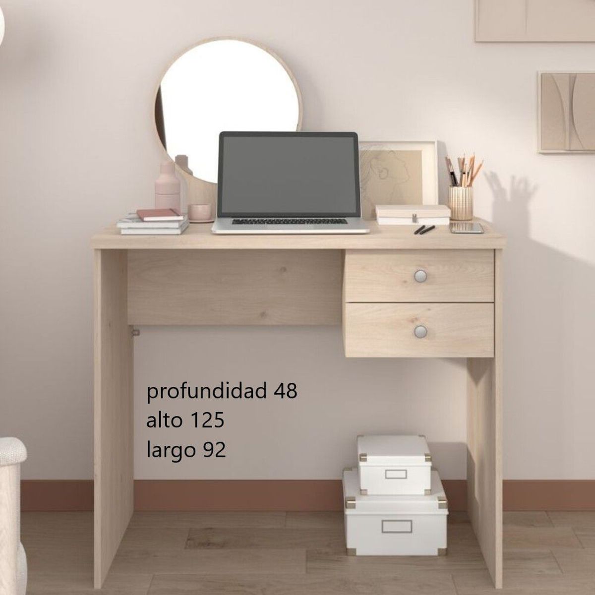 TU MESITA - Tocador clásico 2 cajones + espejo Romay color Duna TU MESITA