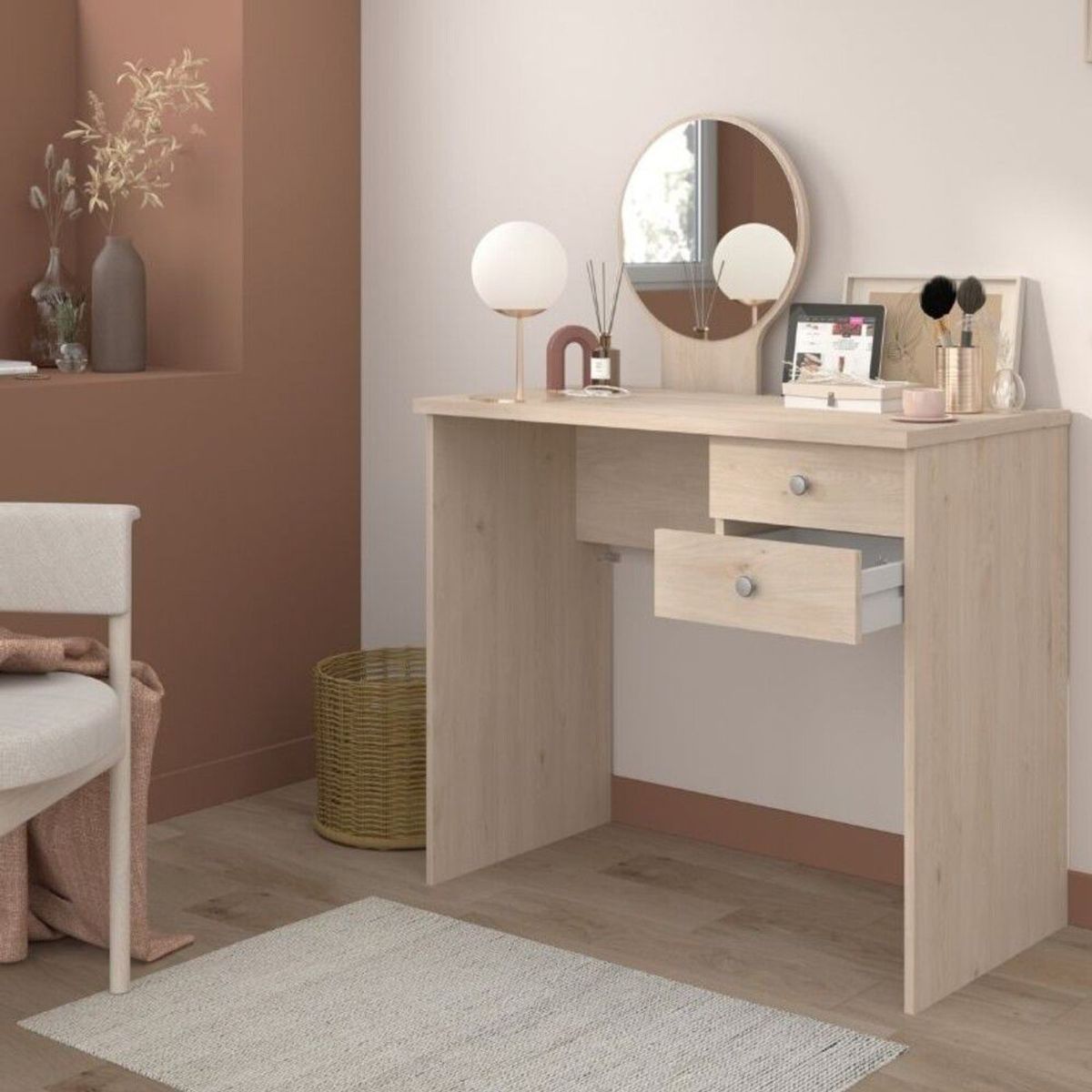 TU MESITA - Tocador clásico 2 cajones + espejo Romay color Duna TU MESITA