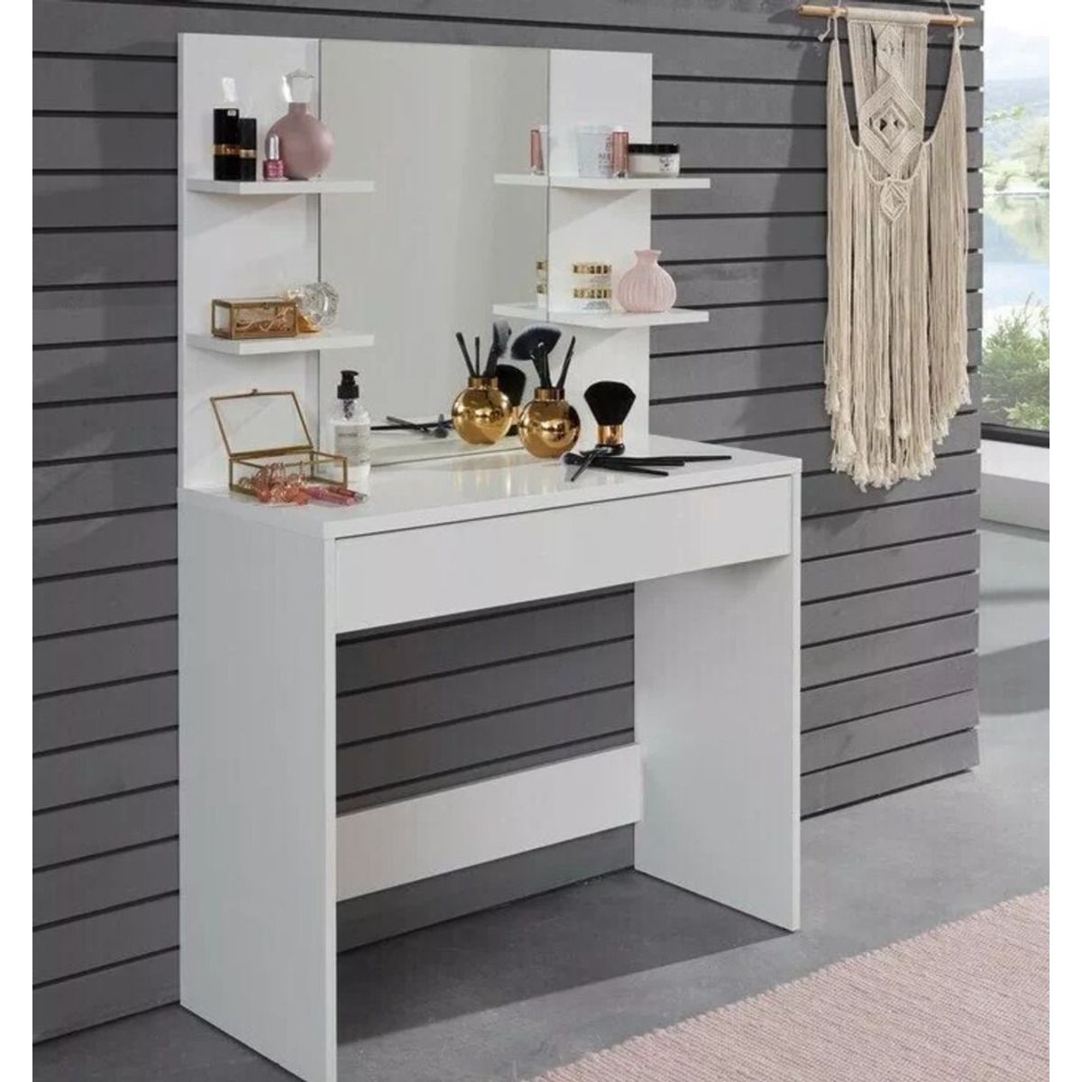 TU MESITA - Tocador con espejo 1 cajón Xintia color Blanco TU MESITA