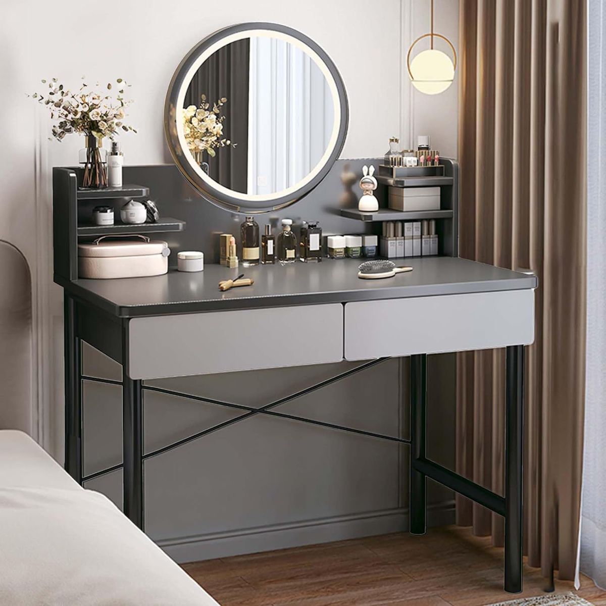 TU MESITA - Tocador Moderno 2 cajones Priscila color Negro/Gris TU MESITA