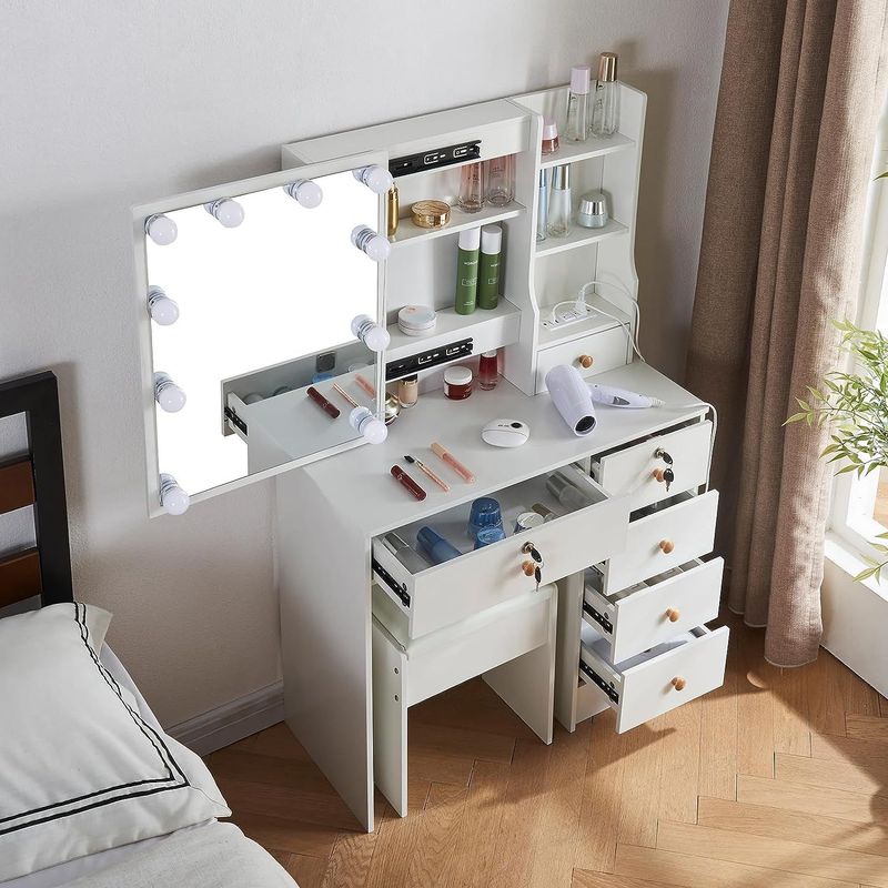 TU MESITA - Tocador con Espejo Luces Sagitario color Blanco TU MESITA