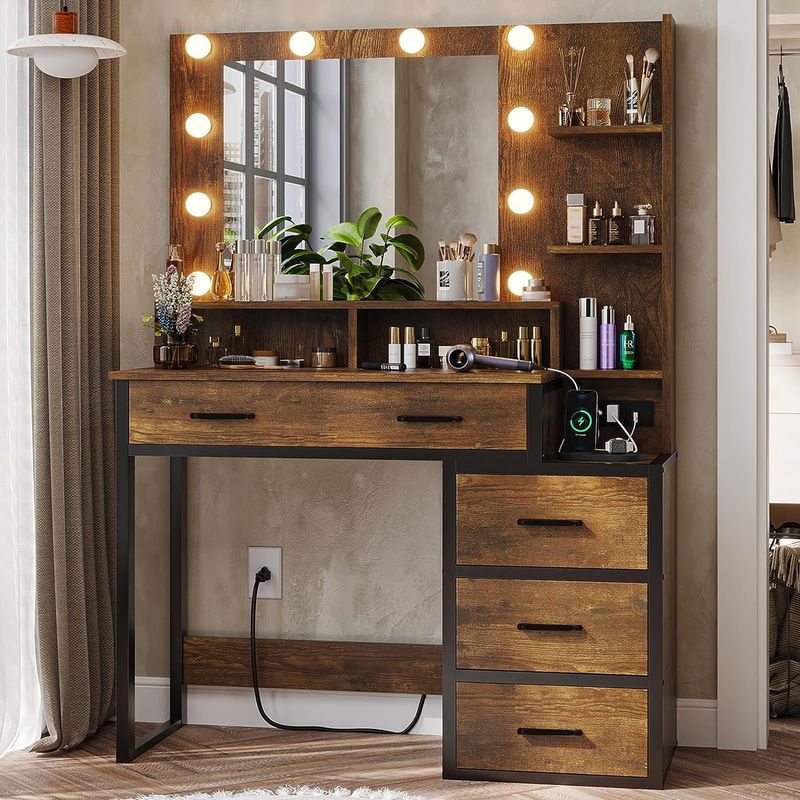 TU MESITA - Tocador Rústico con espejo Luces LED Yahaira TU MESITA