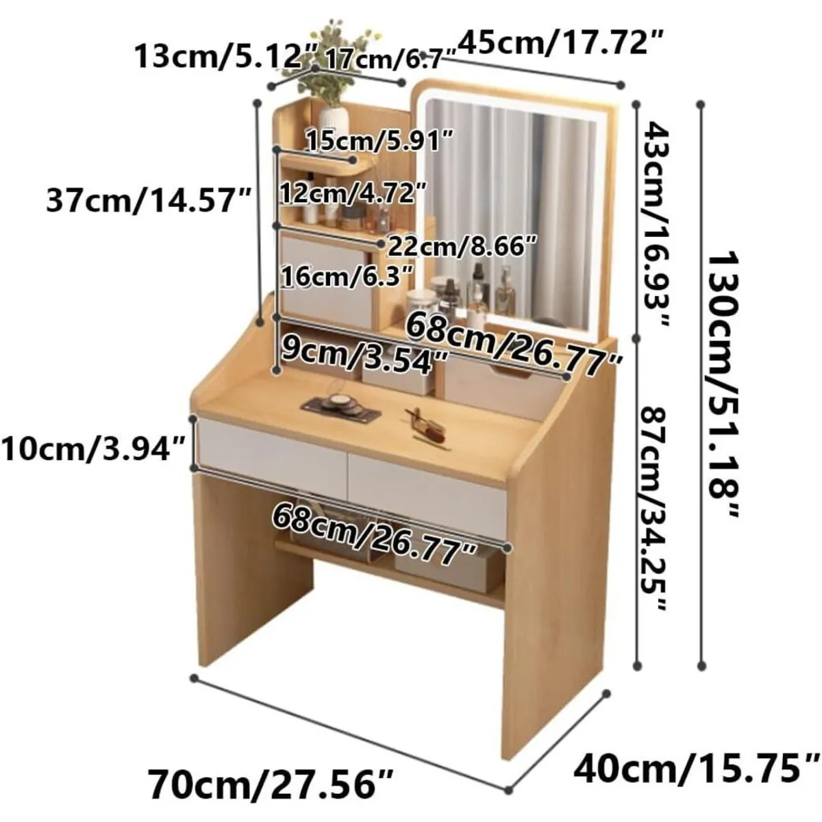 TU MESITA - Tocador con espejo Dulcelia color Marrón TU MESITA
