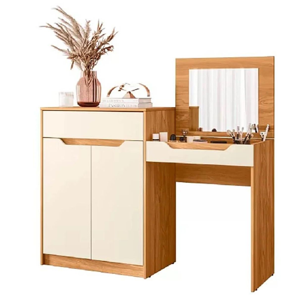 TU MESITA - Tocador Moderno Zurich con espejo color Duna/Blanco TU MESITA