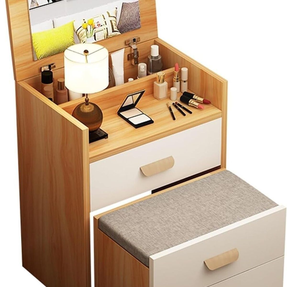 TU MESITA - Tocador Clásico mas espejo Saskia color Duna/blanco TU MESITA