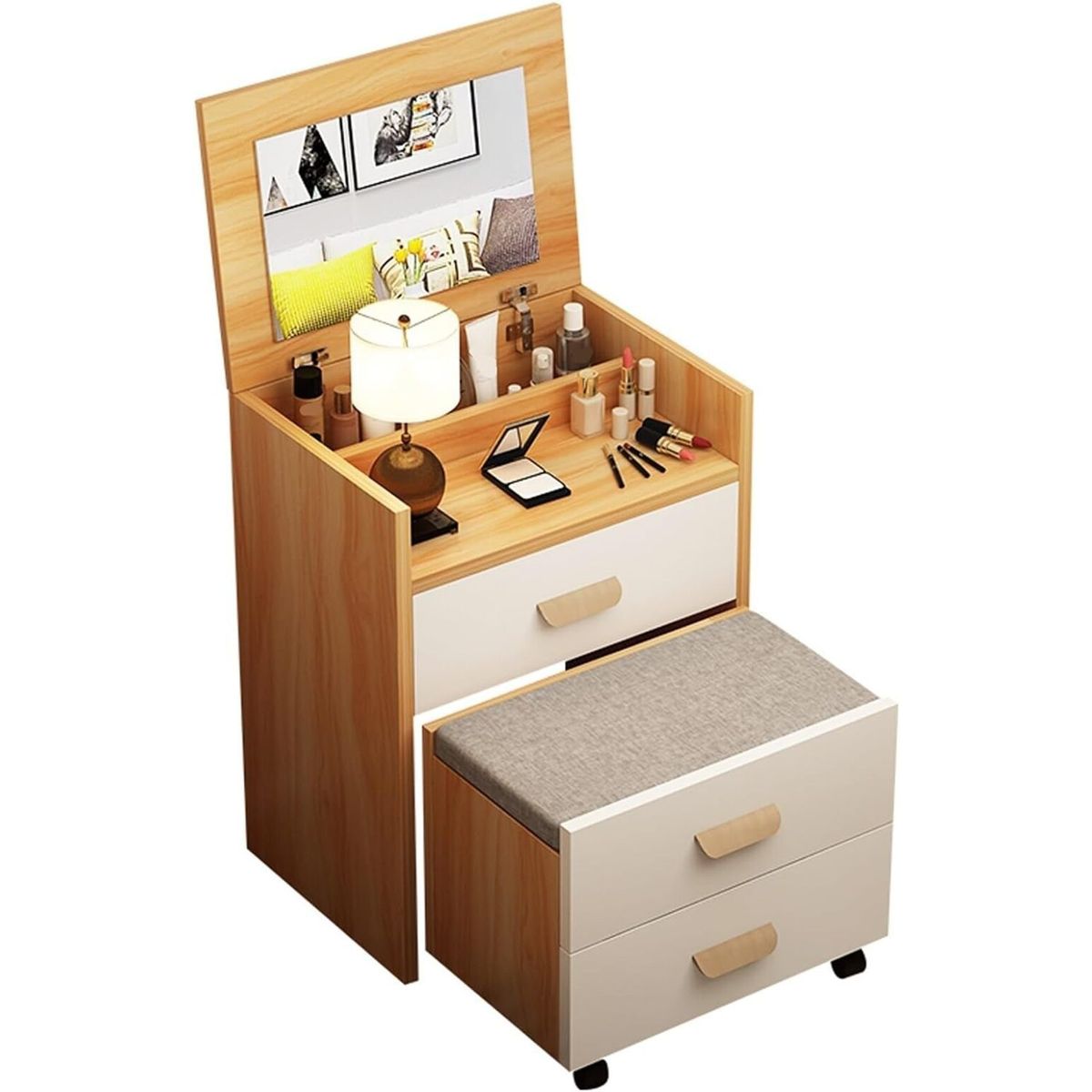 TU MESITA - Tocador Clásico mas espejo Saskia color Duna/blanco TU MESITA